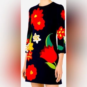 Dolce & Gabbana- NBW and NWT Floral Patch Wool Blend Crepe A-line Dress in Blue